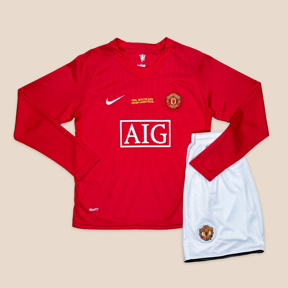 Manchester United 2007/08 Local Manga Larga para Niños