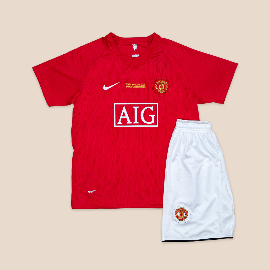Manchester United 2007/08 Local Manga Corta para Niños